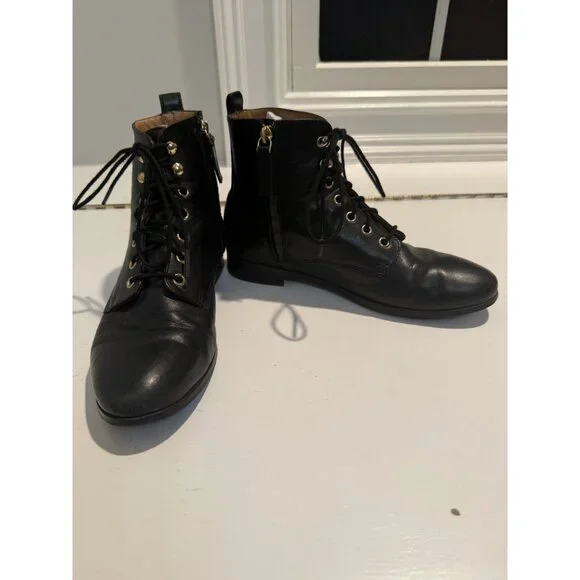 Sezane Black Leather Ankle lace up Combat Boots Size EU 38 US 7 $250 [jb] - Picture 5 of 12